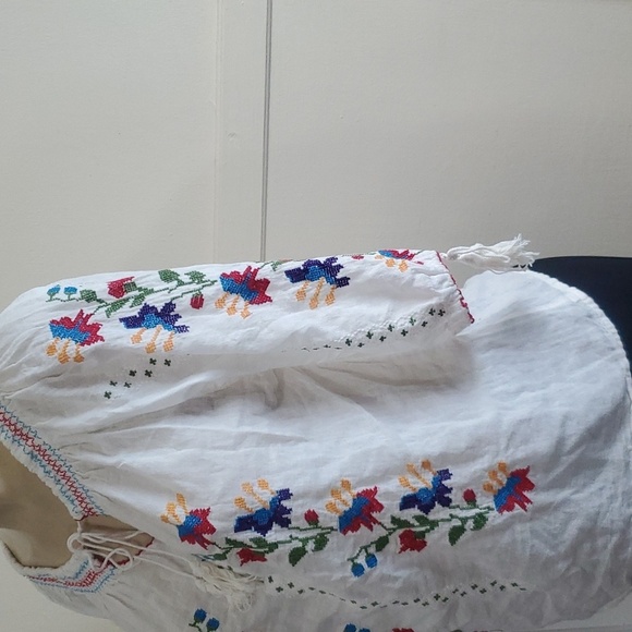 Handmade cross stitch three quarter sleeve top/ blouse size M - Picture 4 of 10